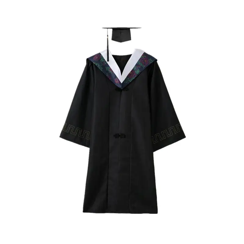 Bachelor's Graduation Gown Black V-Neck College Student - Image 10