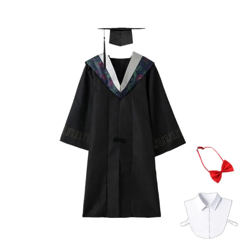 Bachelor's Graduation Gown Black V-Neck College Student - Image 15