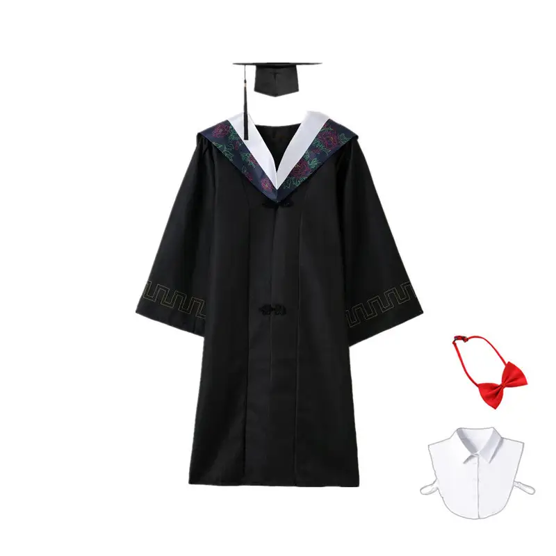 Bachelor's Graduation Gown Black V-Neck College Student - Image 16