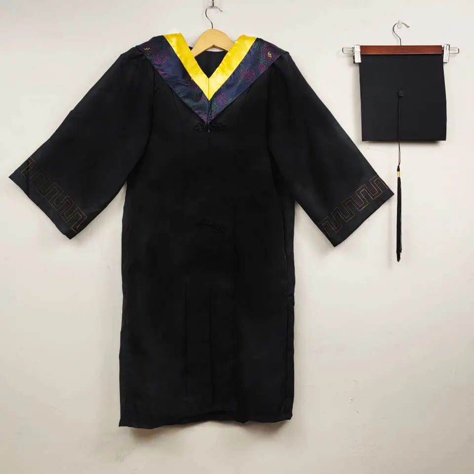 Bachelor's Graduation Gown Black V-Neck College Student - Image 2