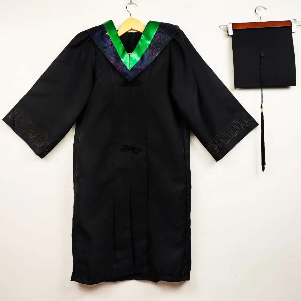 Bachelor's Graduation Gown Black V-Neck College Student - Image 6