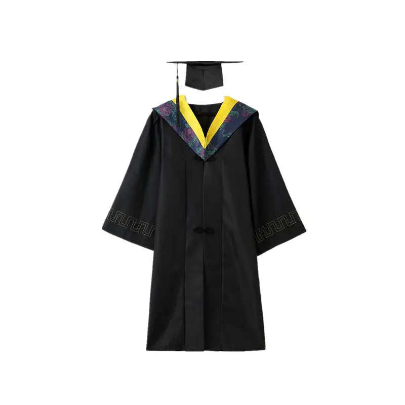 Bachelor's Graduation Gown Black V-Neck College Student - Image 8