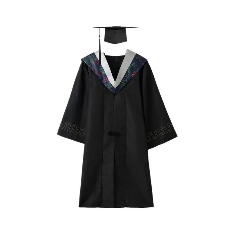 Bachelor's Graduation Gown Black V-Neck College Student - Image 9