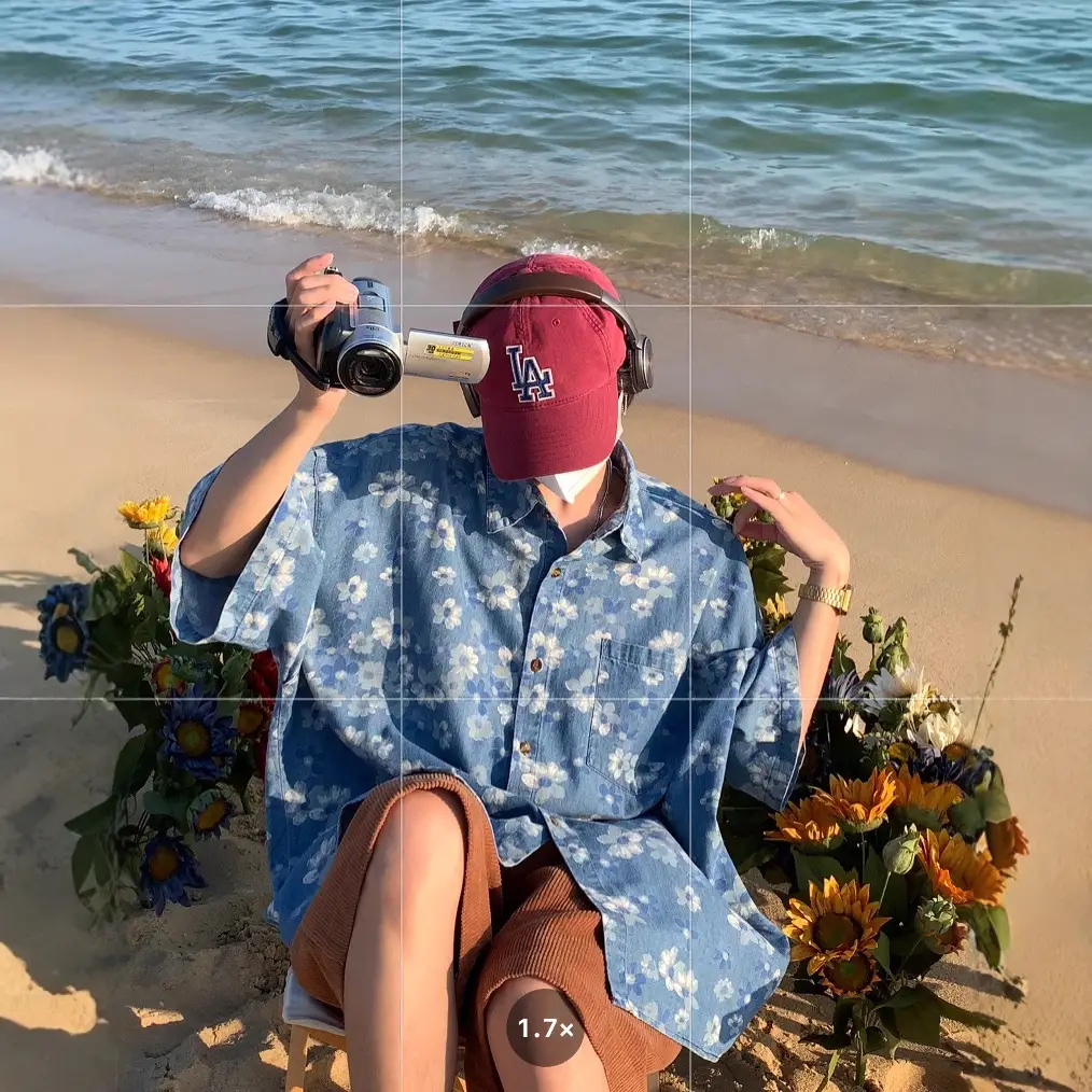 2024 Summer Denim Flower Print Beach Shirt