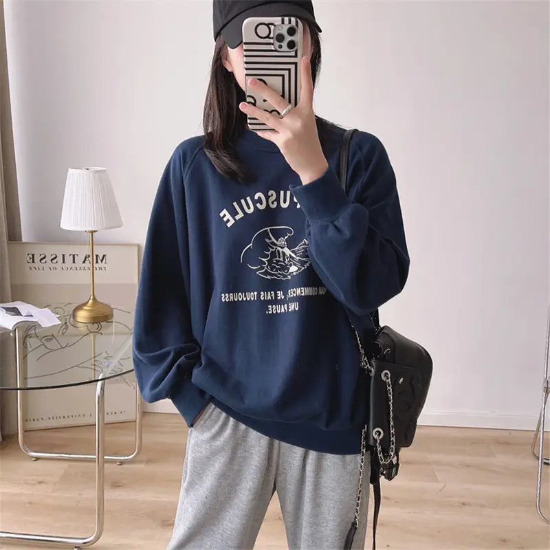 Women Vintage Sweatshirt 2022 Korean Style Loose Fit Antique Japanese Top Jacket - Image 4