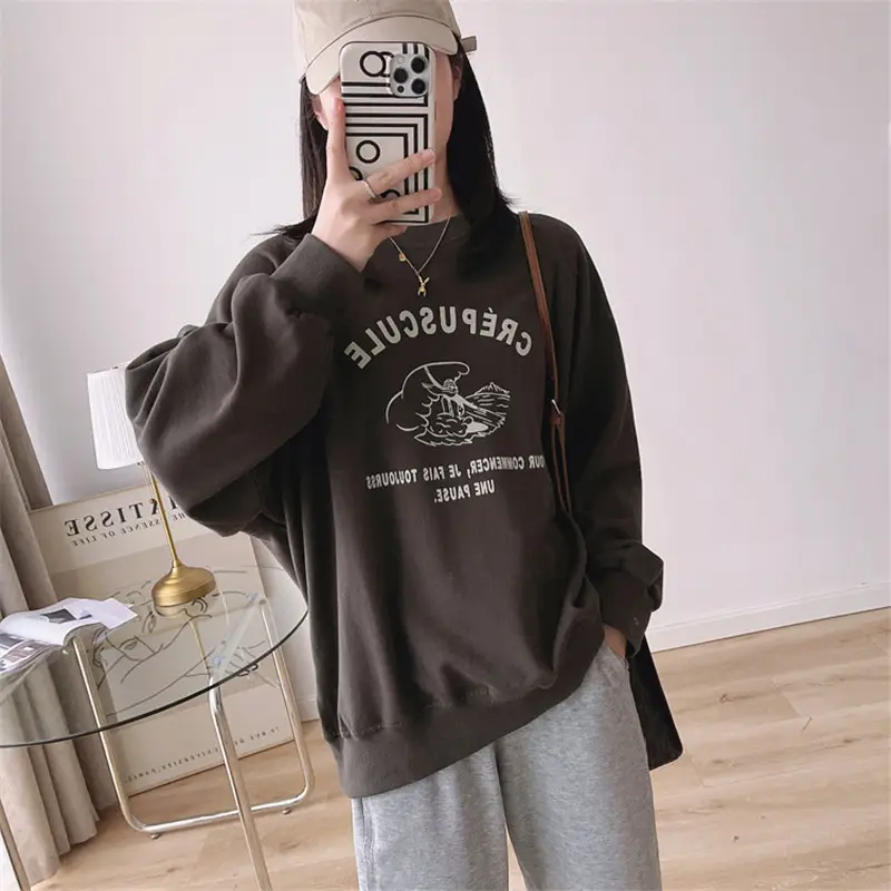 Women Vintage Sweatshirt 2022 Korean Style Loose Fit Antique Japanese Top Jacket - Image 5