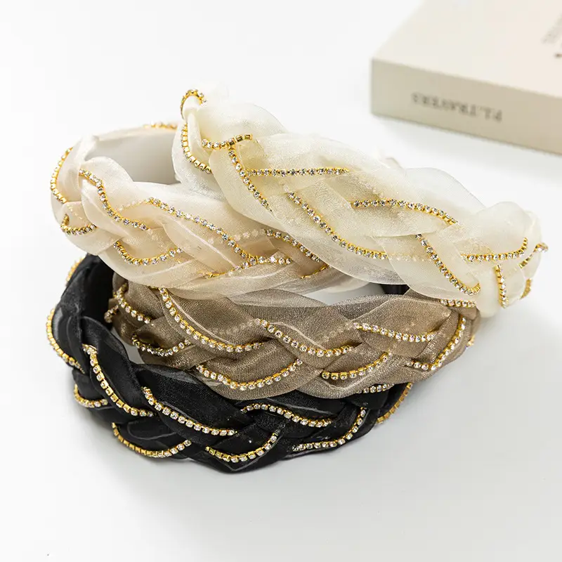 Summer Rhinestone Fairy Mesh Headband with Gold Beads - Image 5