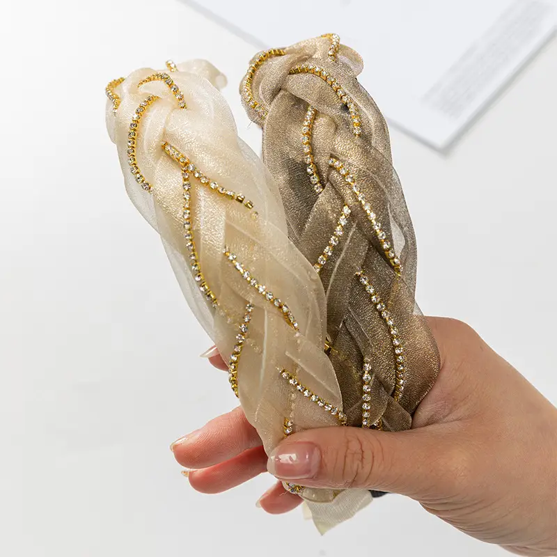 Summer Rhinestone Fairy Mesh Headband with Gold Beads - Image 6