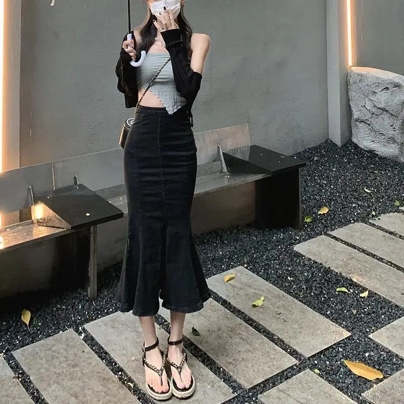 Women Stretch Denim Split Fishtail Skirt 2022