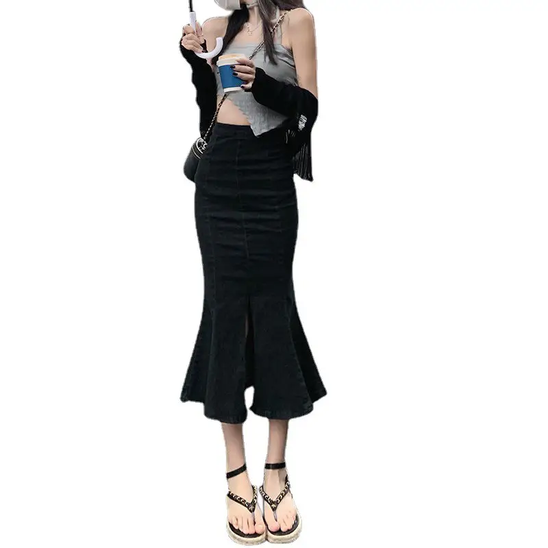 Women Stretch Denim Split Fishtail Skirt 2022