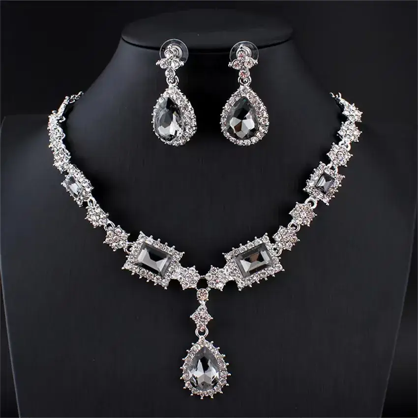 Red Gemstone Necklace & Earrings Set for Women