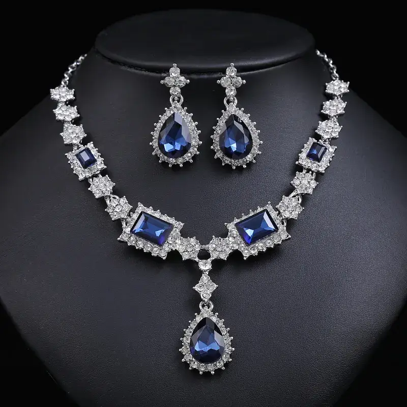 Red Gemstone Necklace & Earrings Set for Women