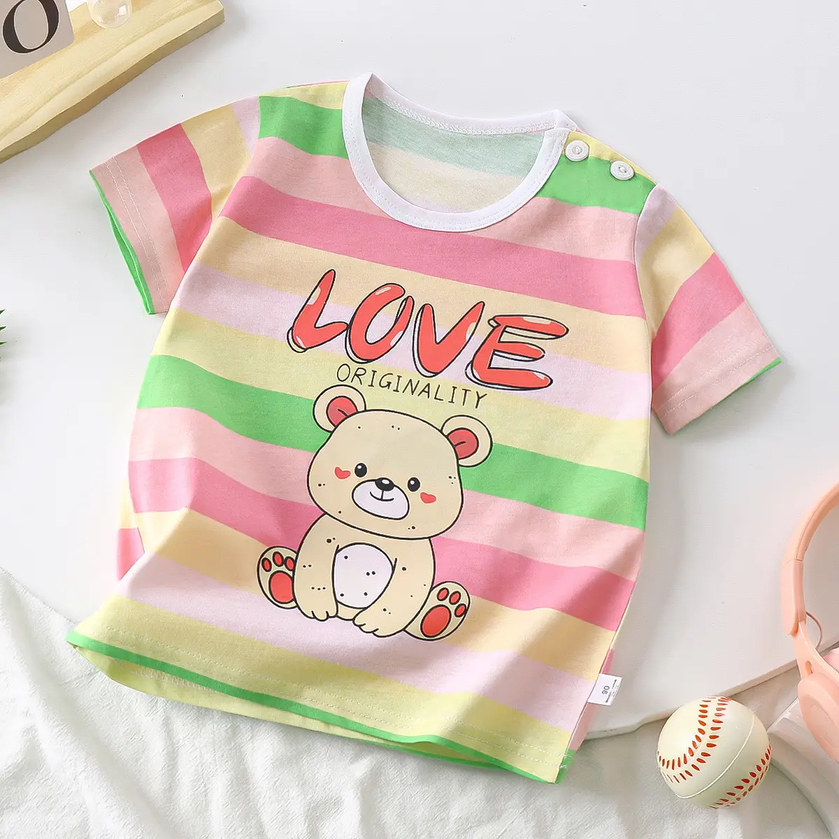 White Baby T-Shirt with Smile Graphic 2026 Kids Wear - Image 3