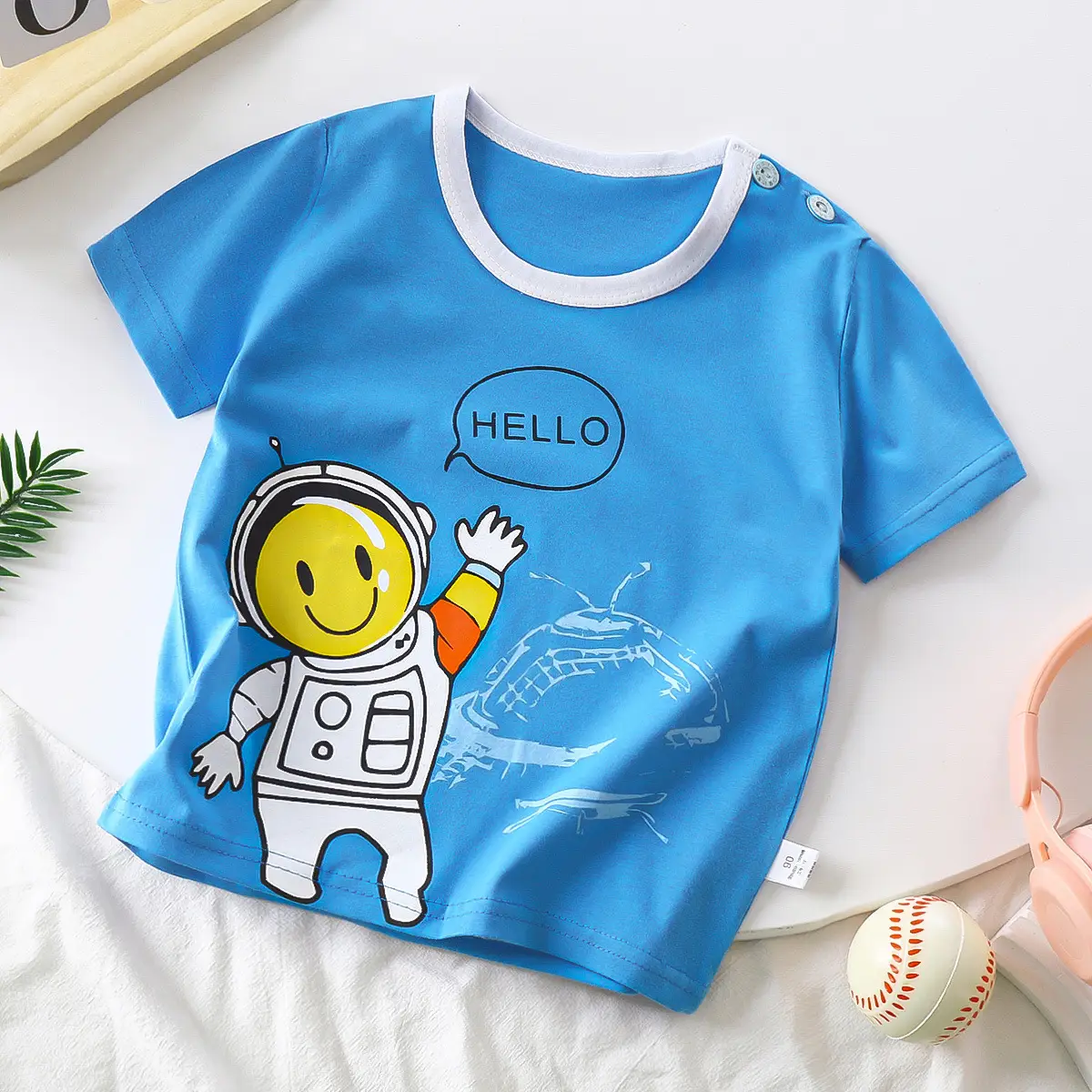 White Baby T-Shirt with Smile Graphic 2026 Kids Wear - Image 5