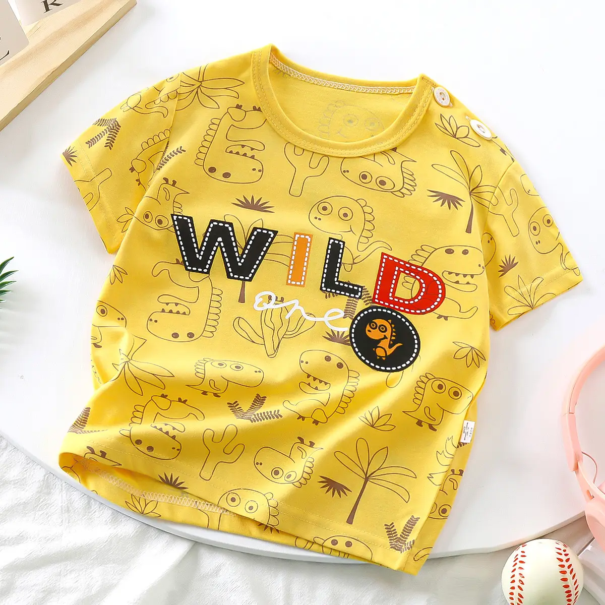 White Baby T-Shirt with Smile Graphic 2026 Kids Wear - Image 8