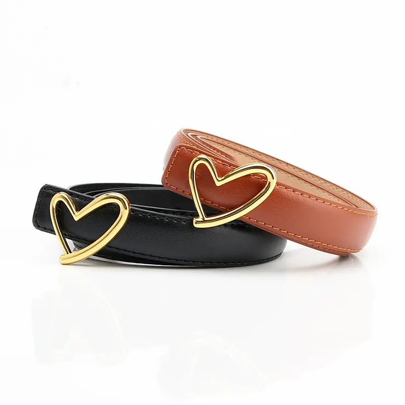 Women's Brown Heart Buckle Dress Belt