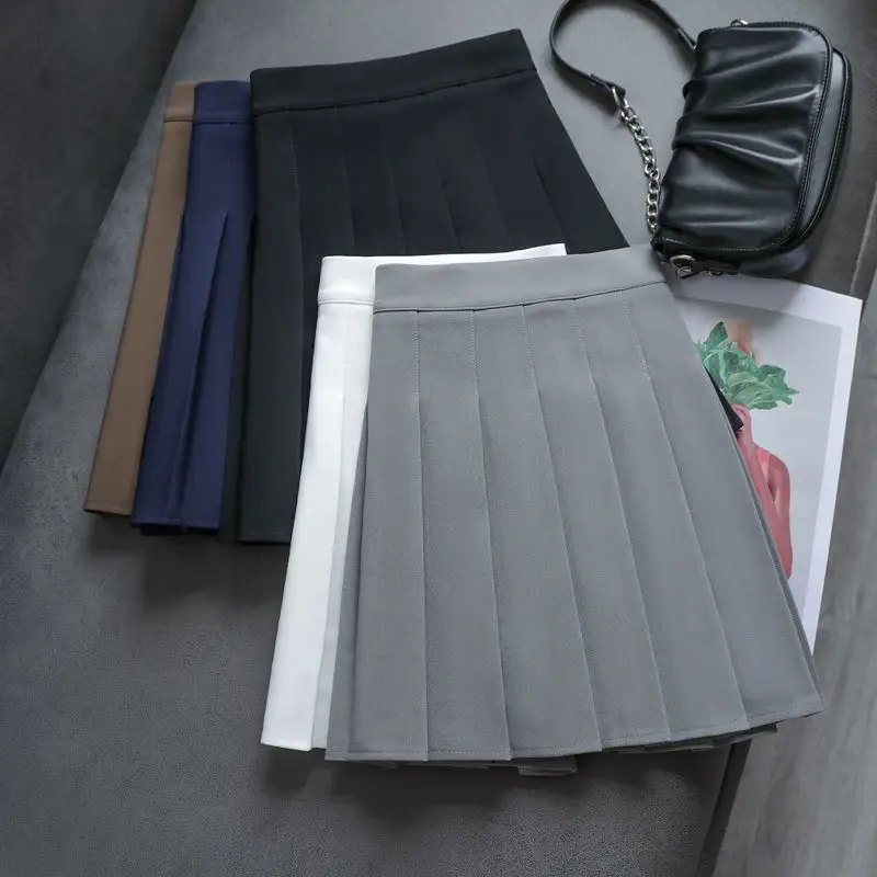 Women Pleated Skirt Grey High Waist College Style - Image 5