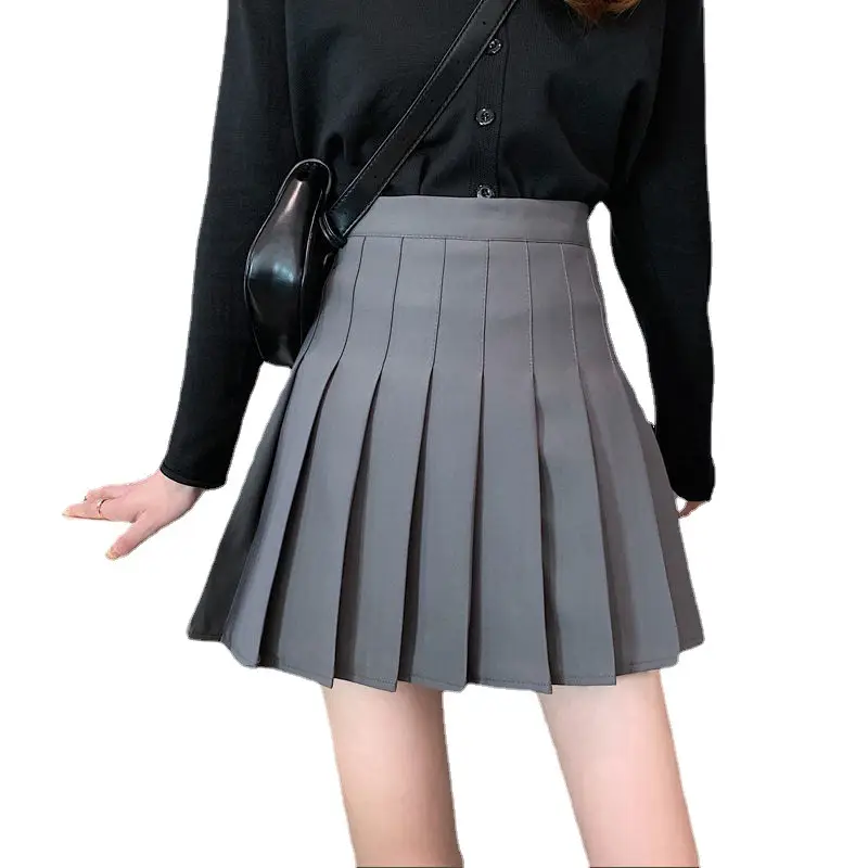 Women Pleated Skirt Grey High Waist College Style - Image 9