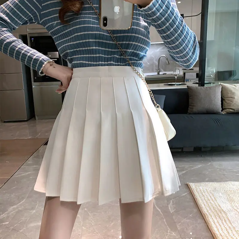 Women Pleated Skirt Grey High Waist College Style - Image 2