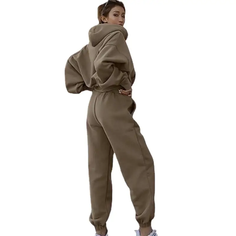 Women's 2026 Cross-Border Sweatshirt Jacket Sports Suit Brown Grey - Image 7
