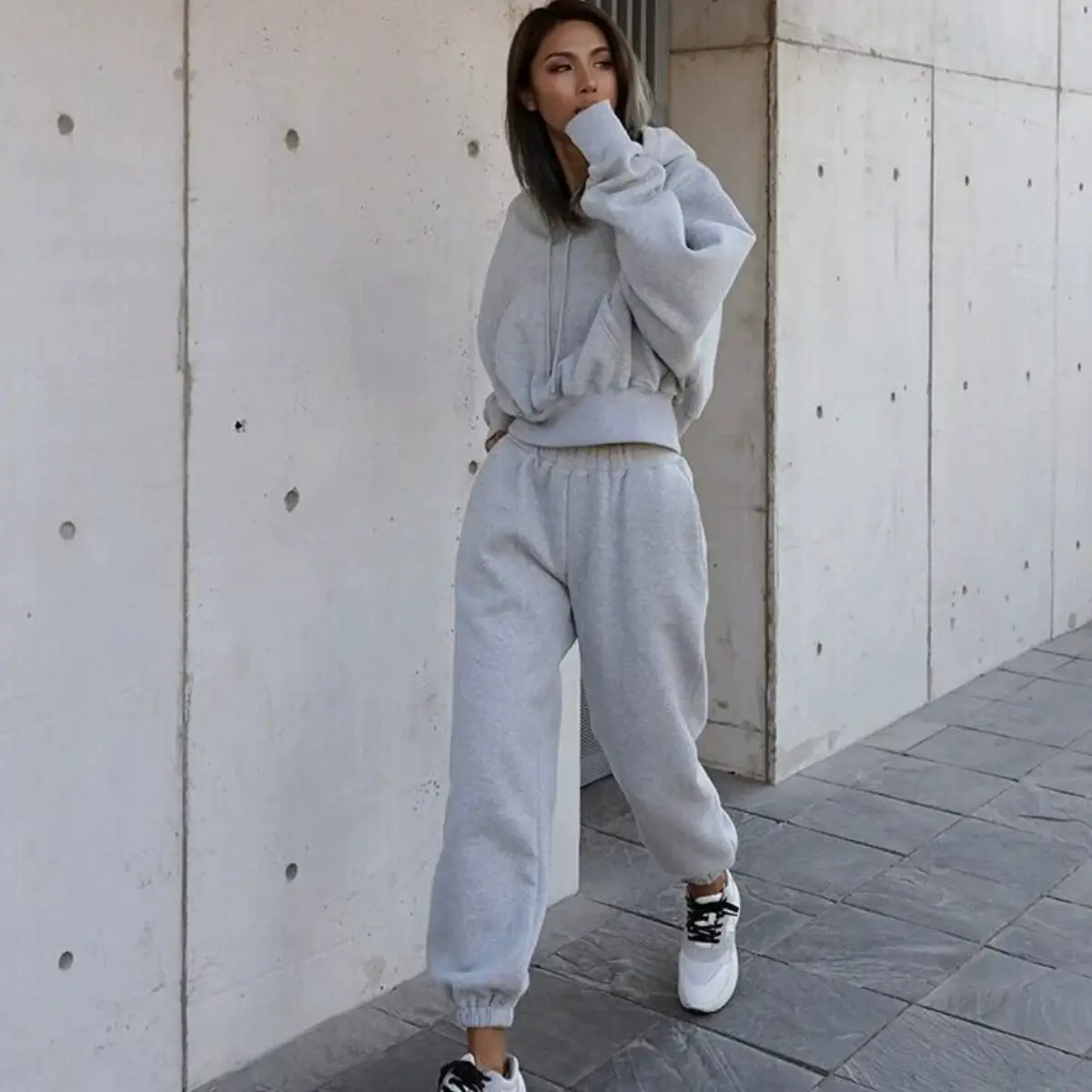 Women's 2026 Cross-Border Sweatshirt Jacket Sports Suit Brown Grey — feature 11