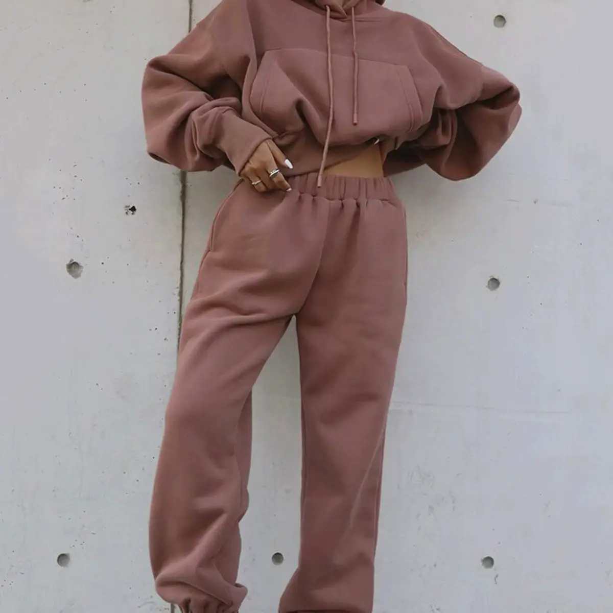 Women's 2026 Cross-Border Sweatshirt Jacket Sports Suit Brown Grey — feature 7