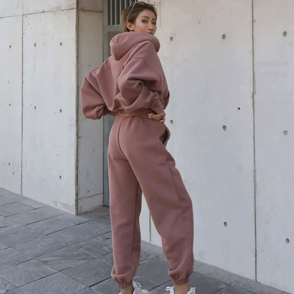 Women's 2026 Cross-Border Sweatshirt Jacket Sports Suit Brown Grey — feature 8