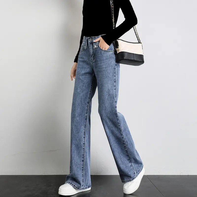 High Waist Elastoic Straight Jeans Women 2022 Wide Leg - Image 4