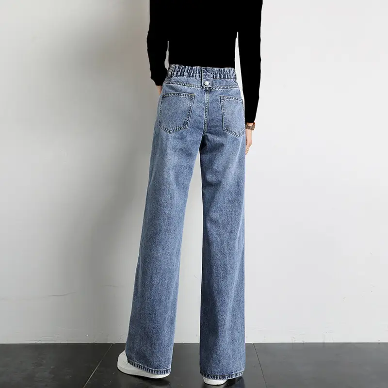 High Waist Elastoic Straight Jeans Women 2022 Wide Leg - Image 5