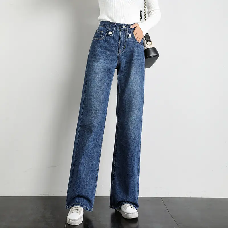 High Waist Elastoic Straight Jeans Women 2022 Wide Leg - Image 2