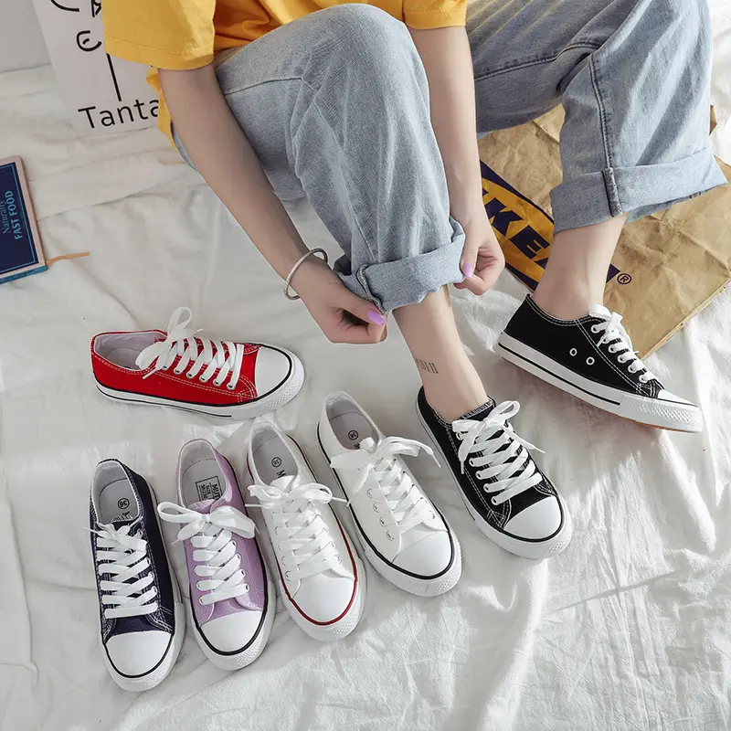 Ins Trendy Korean Style Low-Top Canvas Shoes for Women, Classic Evergreen Student Sneakers, Retro Harajuku Couple Shoes A01