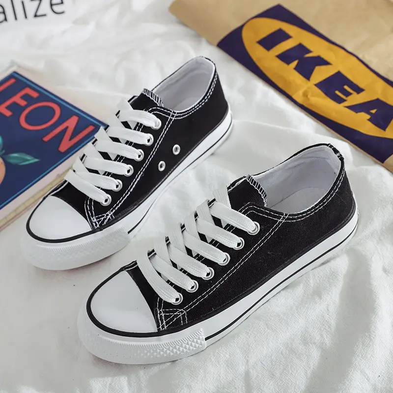 Ins Trendy Korean Style Low-Top Canvas Shoes for Women, Classic Evergreen Student Sneakers, Retro Harajuku Couple Shoes A01