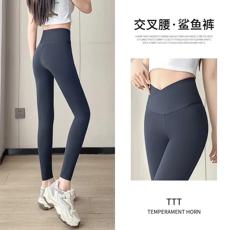 Women Cross Waist Black Polyester Leggings High Quality Slimming - Image 8