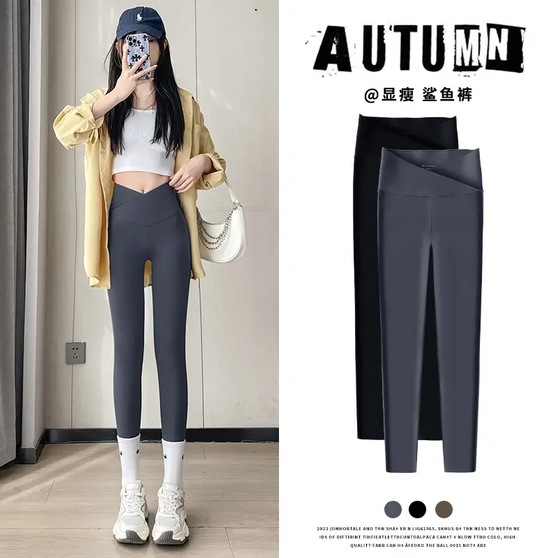 Women Cross Waist Black Polyester Leggings High Quality Slimming - Image 10