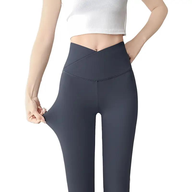 Women Cross Waist Black Polyester Leggings High Quality Slimming - Image 11