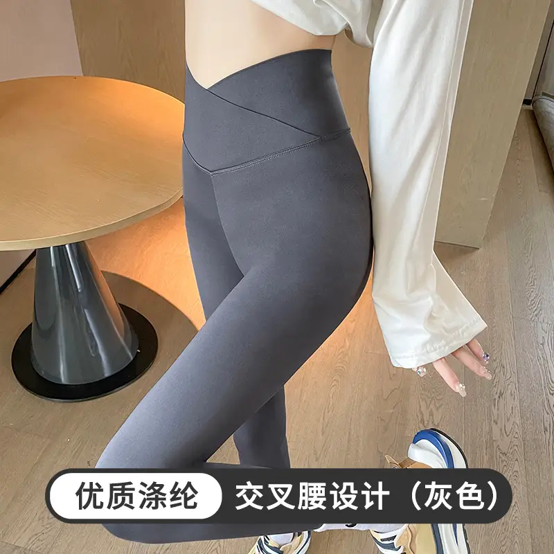 Grey-cropped cross waist shark pants