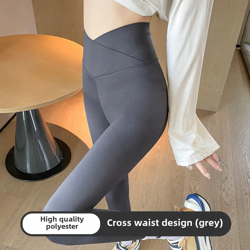 Women Cross Waist Black Polyester Leggings High Quality Slimming - Image 2