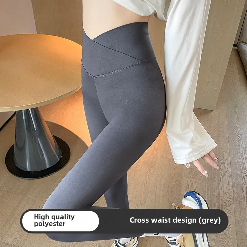 Women Cross Waist Black Polyester Leggings High Quality Slimming - Image 3