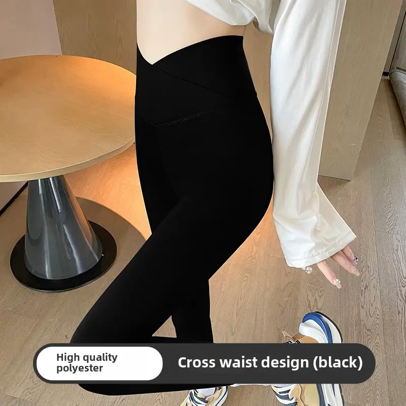 Women Cross Waist Black Polyester Leggings High Quality Slimming - Image 4