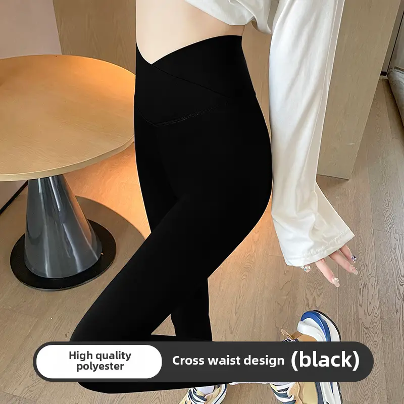 Women Cross Waist Black Polyester Leggings High Quality Slimming - Image 5