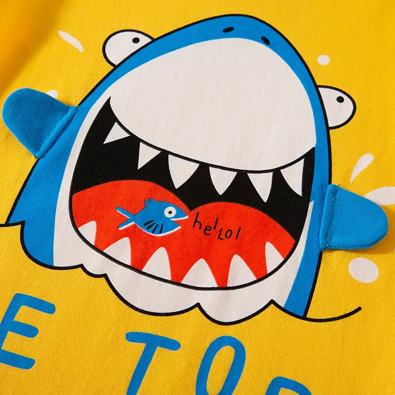 2026 Cartoon Shark Print Boys Long Sleeve T-Shirt Yellow - Image 5