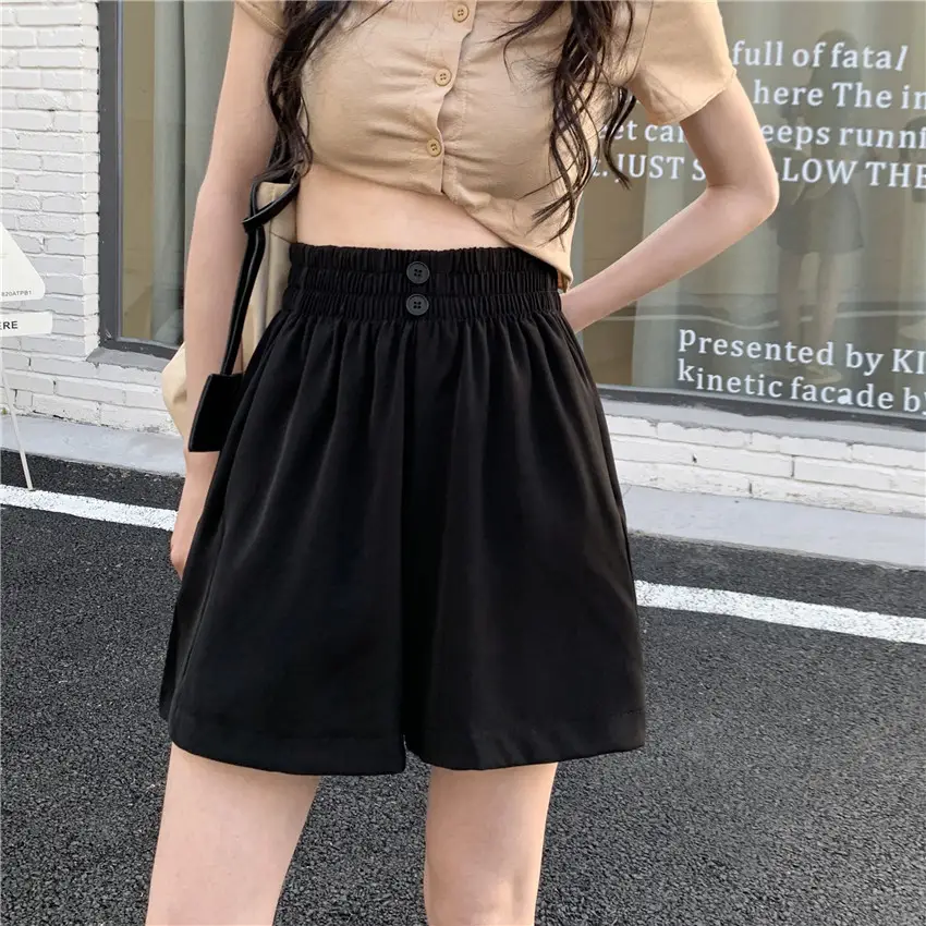 Black Elastic Waist Wide Leg Shorts for Plus Size - Image 7