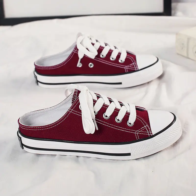 Women Canvas Casual Sneakers Maroon White Sole - Image 3