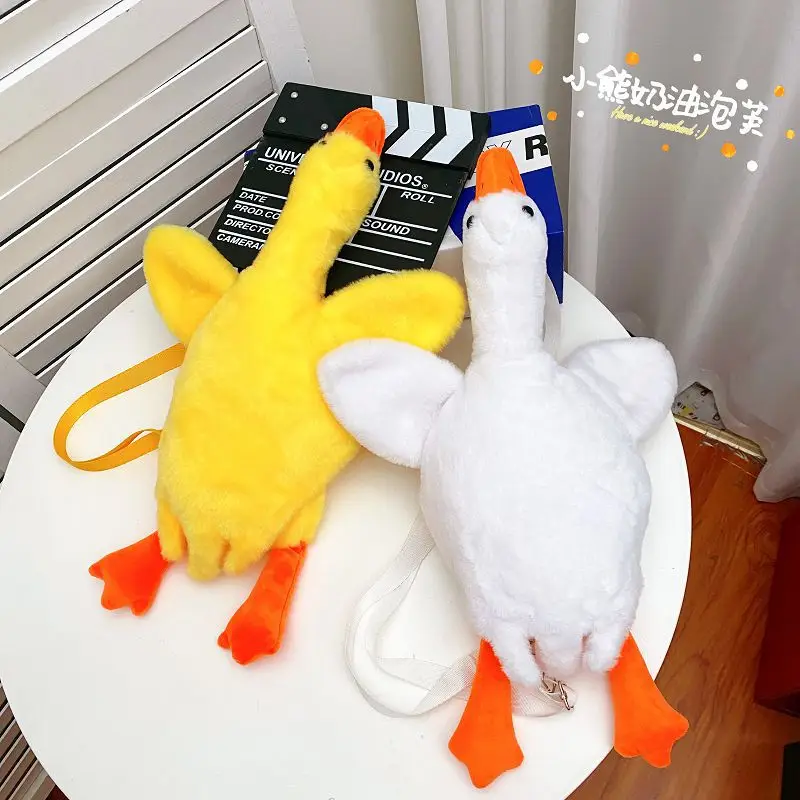 Cute Plush Goose Crossbody Bag Yellow White - Image 3