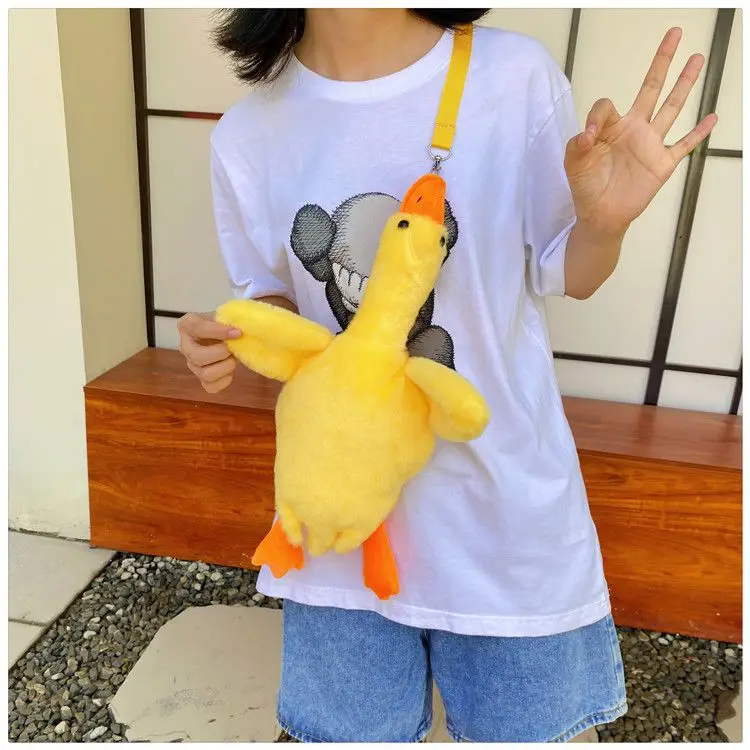 Cute Plush Goose Crossbody Bag Yellow White — feature 10