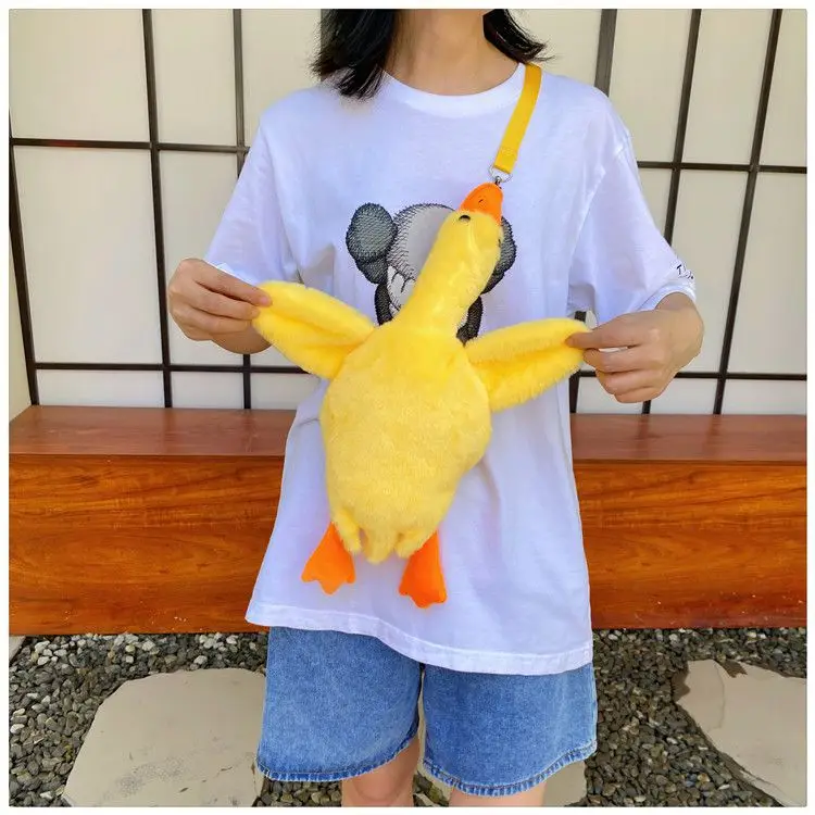 Cute Plush Goose Crossbody Bag Yellow White — feature 11