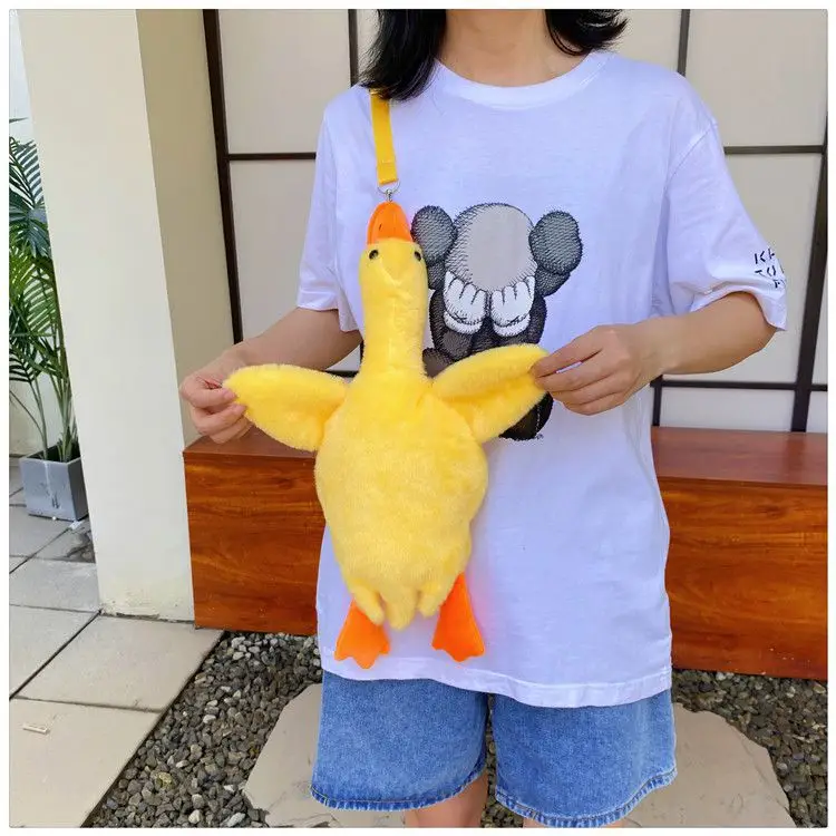 Cute Plush Goose Crossbody Bag Yellow White — feature 12
