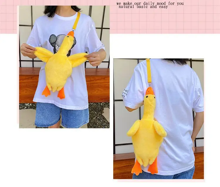 Cute Plush Goose Crossbody Bag Yellow White — feature 3