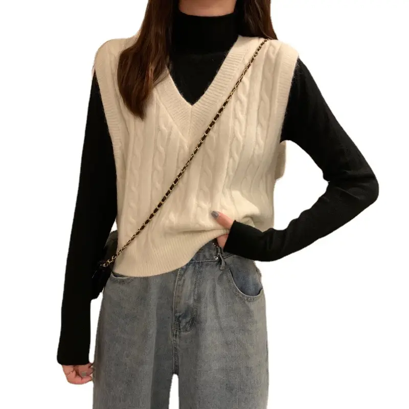 Vintage V-Neck Twist Knit Vest Women Autumn 2025 - Image 10