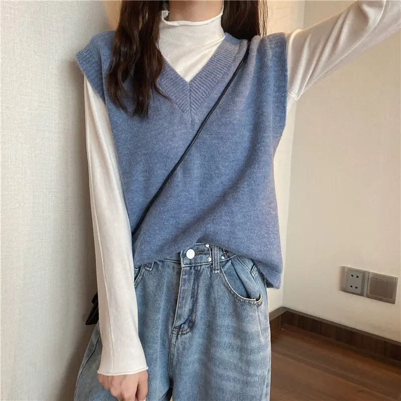 Women V-neck sleeveless vest sweater winter outerwear